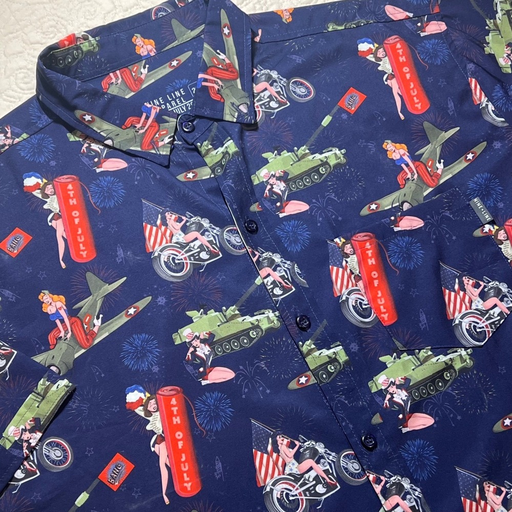 Nine Line Apparel Men's 2XL Patriotic Button Up Shirt 4th of‎ July Pin Up USA
